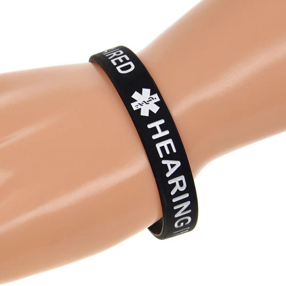 1PC/4PCS HEARING IMPAIRED Medical ID Silicone Wristband Of Hearing Patient Safety Bangle