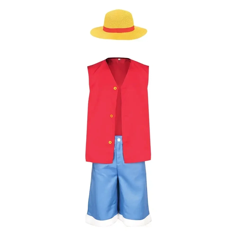 Kids Adult Luffy Cosplay Anime One Cos Piece Disguise Costume Coat Pants Adult Children Beach Clothing Halloween Party RolePlay