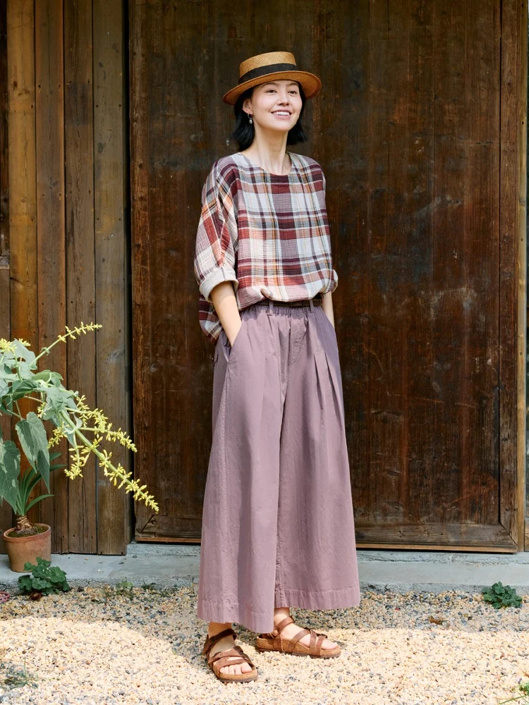 

New Spring Summer Paper-Like High Densi Pure Cotton Wide Leg Comfortable Gardeners Pants Ladies Casual Trousers Aged 25-35