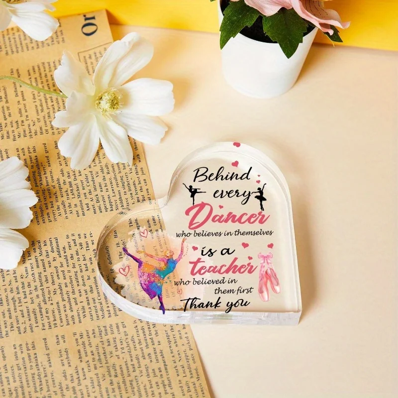 Acrylic Heart Desktop Souvenir for Dance Teacher, 2D Flat Appreciation Gift, Women's Graduation Thank You Keepsake, Ornament for