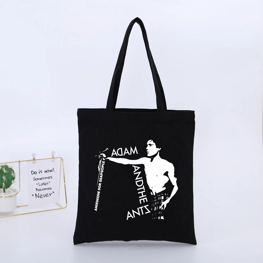 Men's Black Canvas Tote Bag with Vintage Portrait and Typography Print, Urban Style for Daily Casual Use