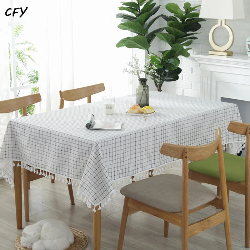 

Cotton Linen Thick with White Background and Blue Thread Rectangular Table Cloth Kitchen Table Map Towel Tablecloth Decoration