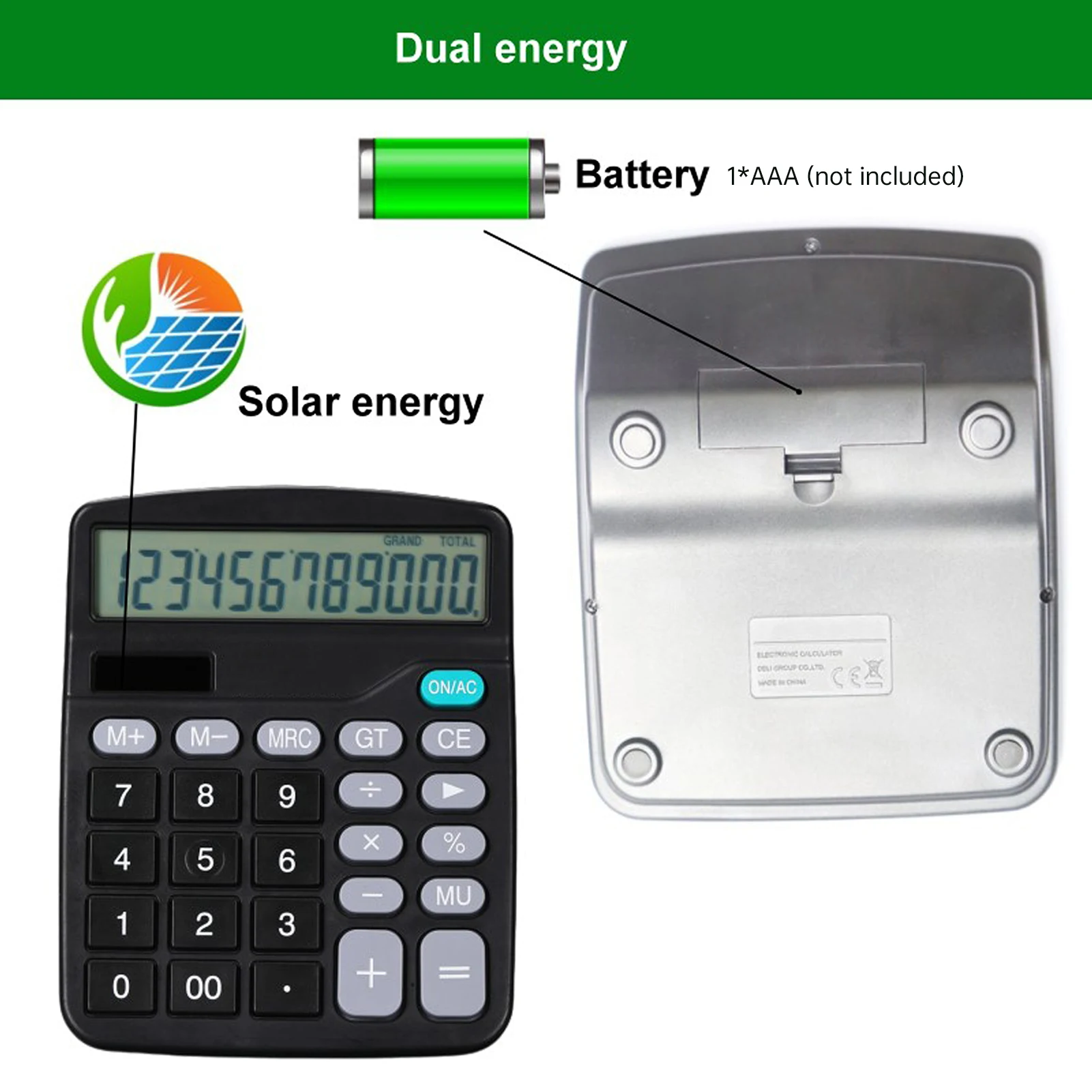 【جديد】آلة حاسبة لسطح المكتب مكونة من 12 رقمًا وشاشة LCD كبيرة الحجم وآلات حاسبة بزر كبير تعمل بالطاقة الشمسية وبطارية مناسبة للمكتب #5