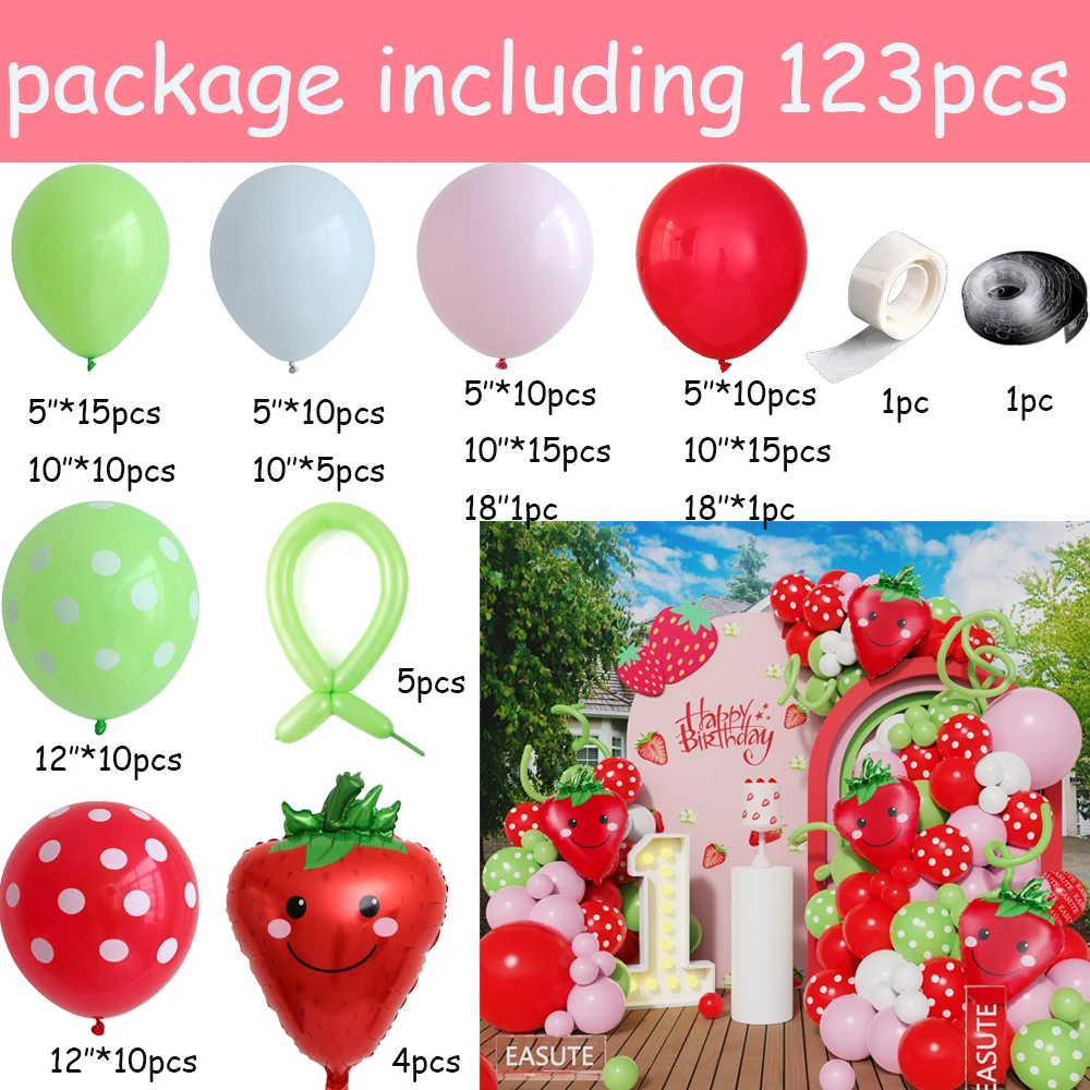 1 Set Strawberry Theme Balloon Arch Garland Kit Pink Green Latex Balloons Summer Birthday Wedding Party Decor Baby Shower Supply