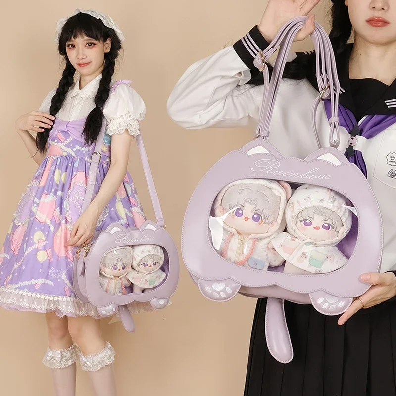 3way Ita Bag Kawaii zaini di peluche per le donne Cute Cartoon Cat Lolita Bag borsa a tracolla con Display trasparente Bolsos fuchesi