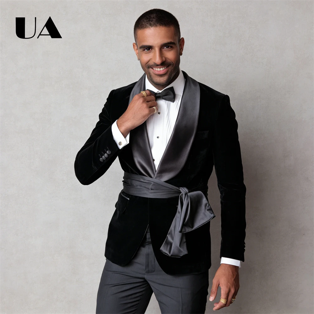 

ULBYANRY Velvet Suit Jacket Men's Formal Suit Blazer XXS-7XL Tailored Suit Attire for Men, Fashion Shawl Neck Suit