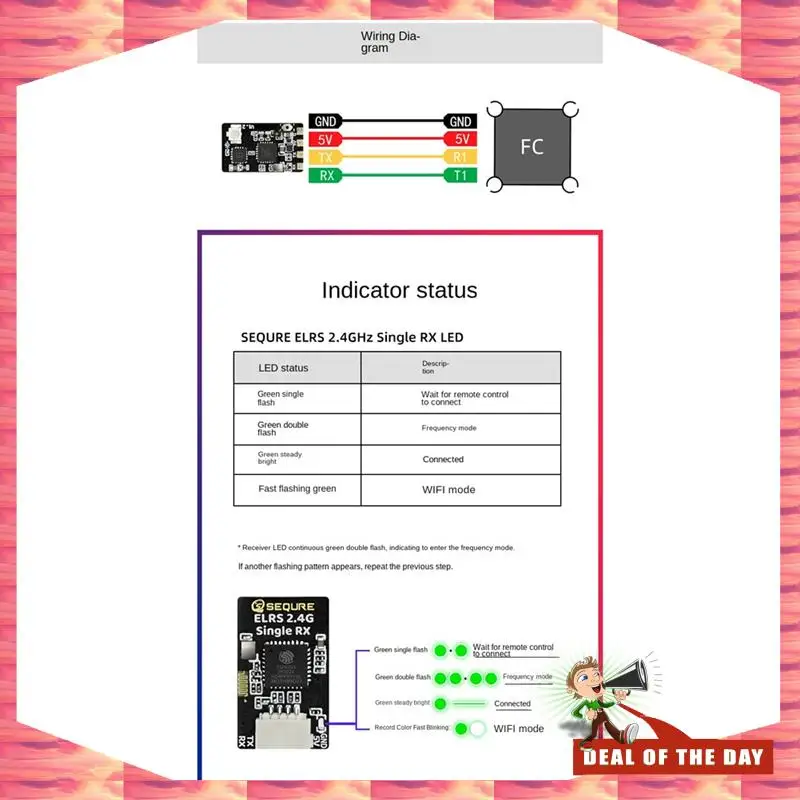 

24-Hour Delivery SEQURE ELRS 2.4Ghz Single RX Single Antenna Receiver FPV Racing Drone Fixed Wing Small Size Long Distance High