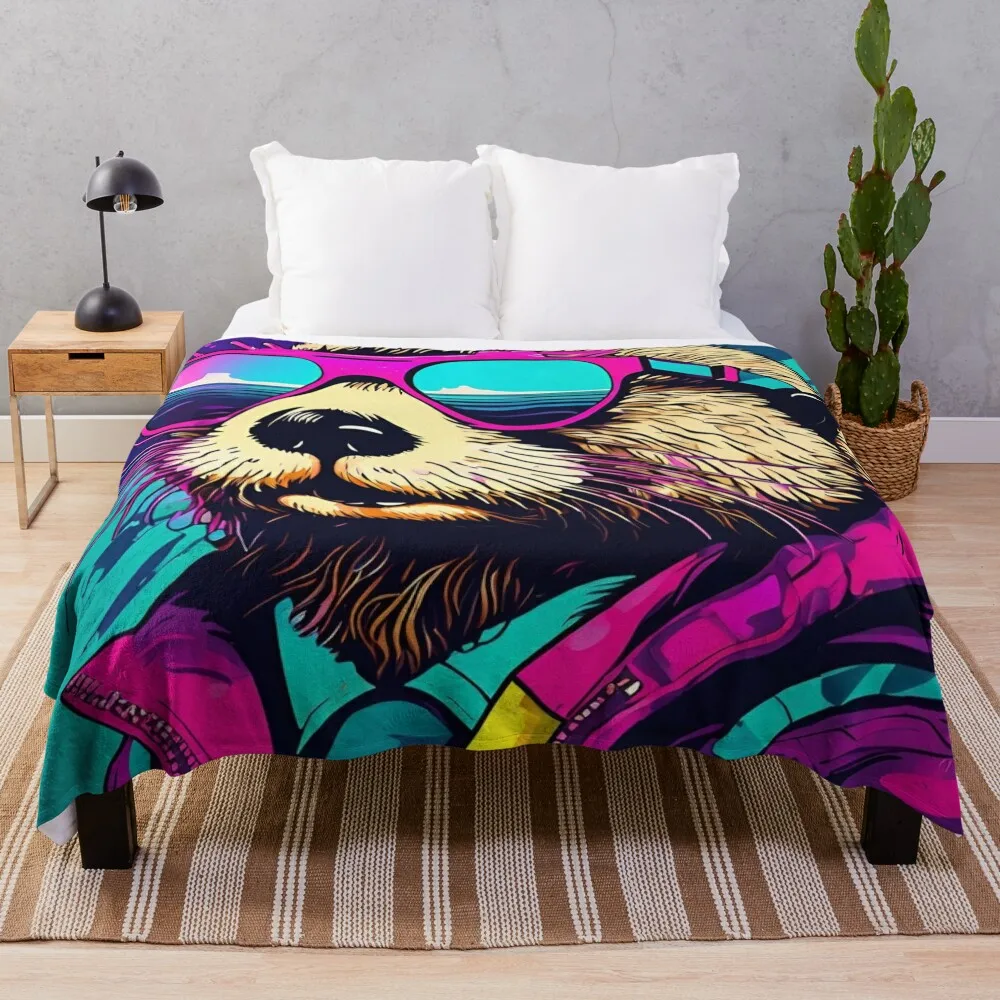 Sea otter, marine animal,Retro. Throw Blanket anime Soft Plaid Blankets Sofas Of Decoration Blankets