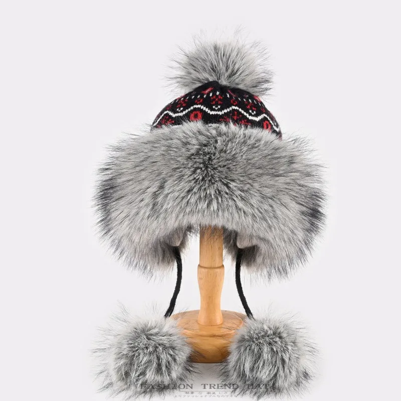 New Ethnic Style Plush Lei Feng Hat Winter Men's and Women's Thickened Warm Ear Protectors Lace Up Imitation Mink Russian Hats