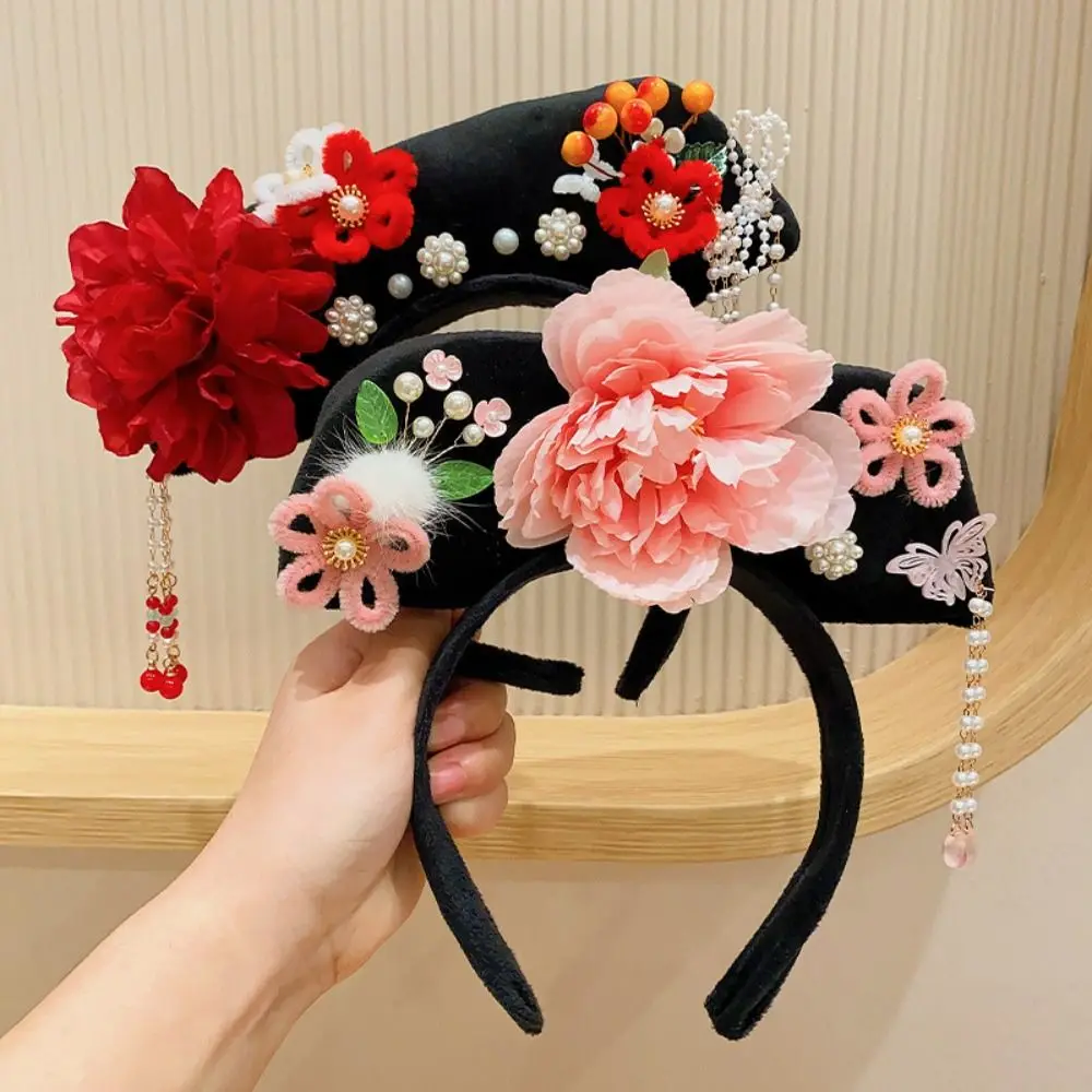 Flower Chinese Style Headwear Pearl Bow Ancient Style Headband New Year Hair Accessories Chinese Antique Headdress