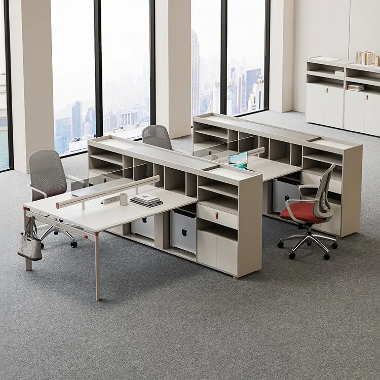 Mesa de finanças para funcionários, escritório com tela, estação de trabalho, assento para cartão, assento para funcionários, mesa de escritório e combinação de cadeiras
