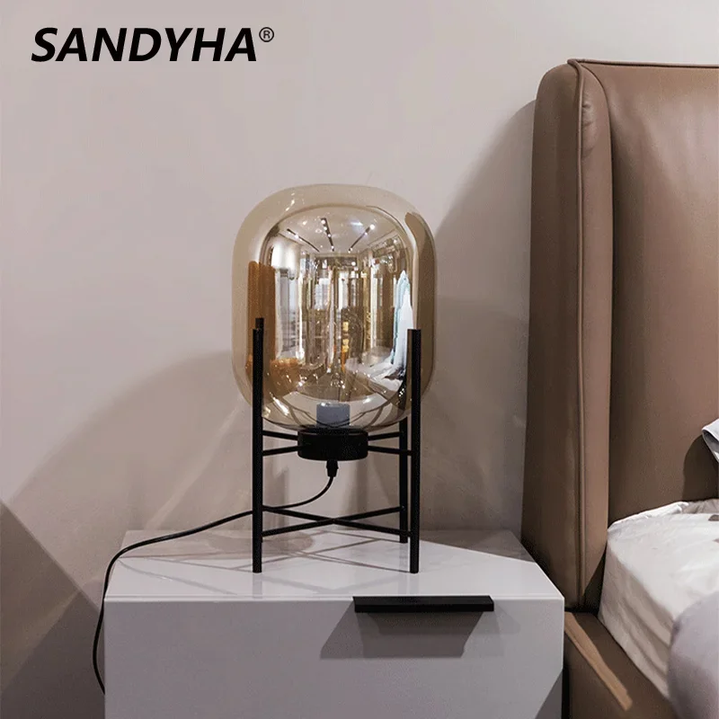 SANDYHA Nordic Glass Table Lamps for Living Room Bedroom Decoration Night Stand Lights Study Lighting Fixture Bracket Desk Lamp