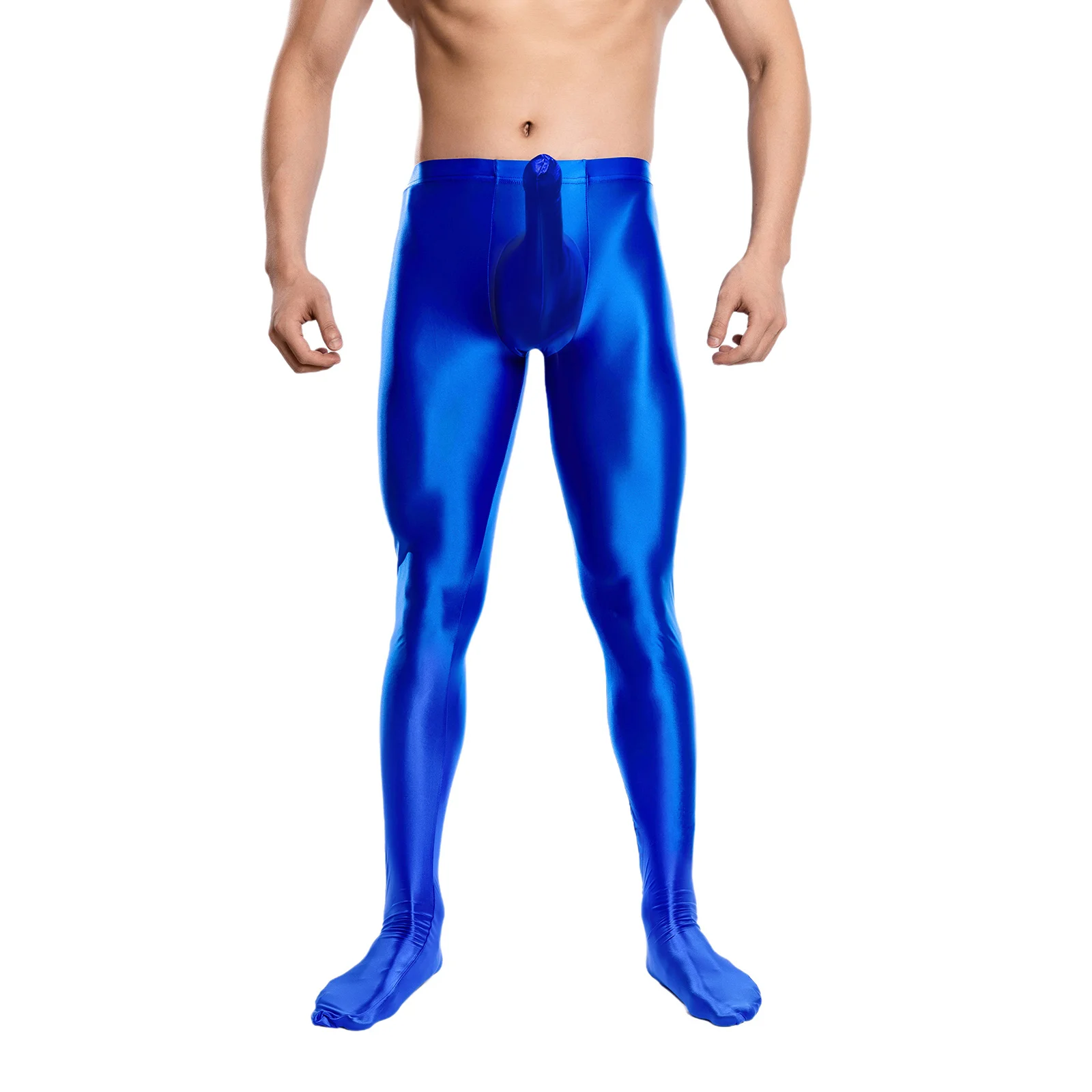 

Glossy Stretchy Leggings Mens Pantyhose Elastic Waist Sheath Pouch Footed Tights Bodystockings Baselayer Pants Yoga Gym Wear