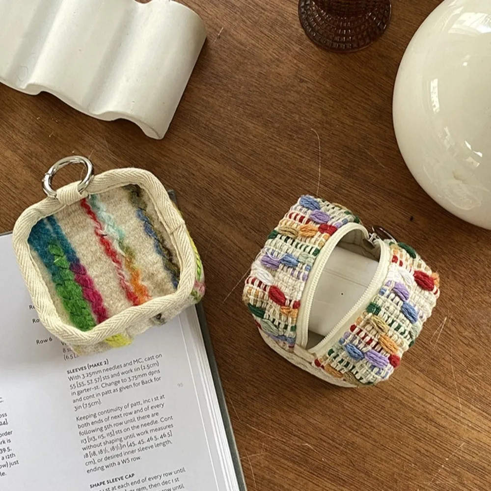 Fashion Portable Nylon Coin Purse Square Embroidery Mini Storage Bag Zipper Korean Style Zero Wallet Travel