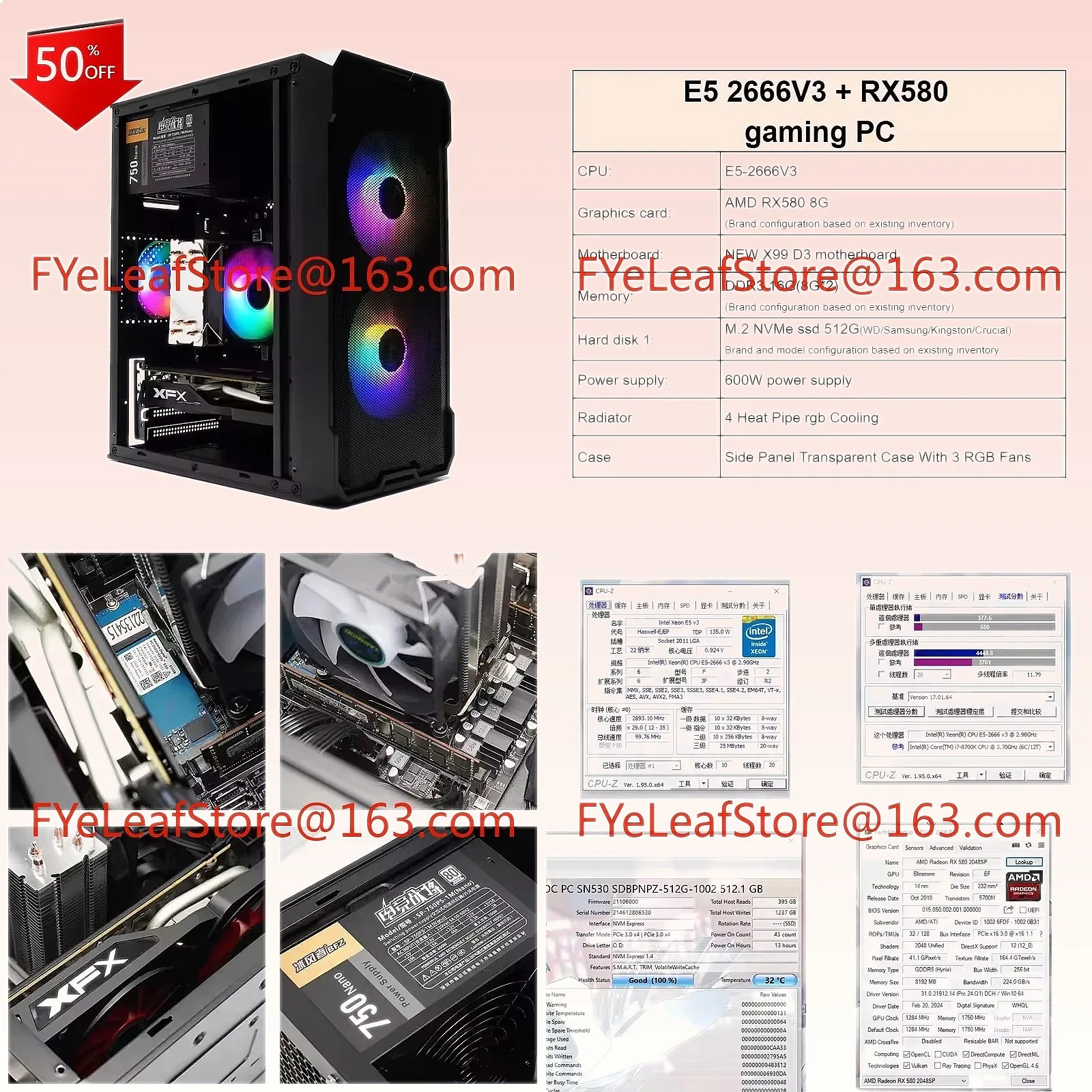 Pc Gaming Prebuilt - E5 2666V3 RX580 Gaming PC Desktop