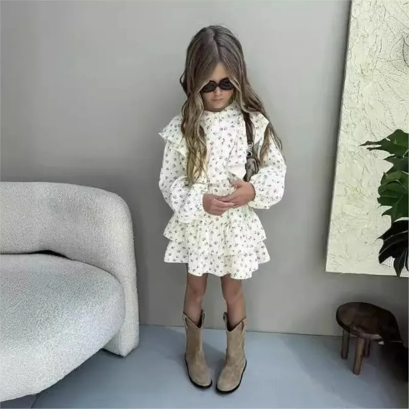 Fashion Baby Girl Clothes Set Floral Shirt+Layered Skirt 2PCS Infant Toddler Child Blouse Suit Spring Autumn Baby Clothes 2-7Y
