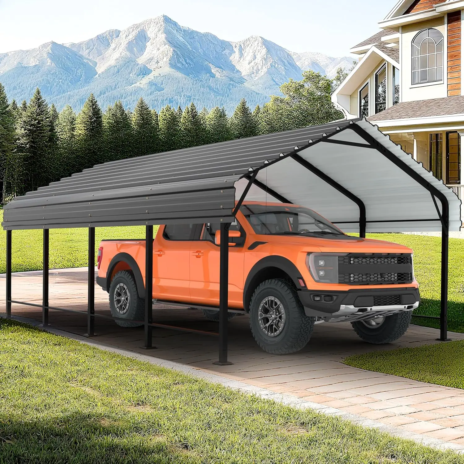 Carport, Heavy Duty Carport Canopy with Galvanized Steel Roof and Frame, Metal Car Garage Upgraded Extra Large, Customized
