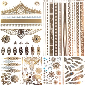 1 قطعة الصيف نمط الرجال النساء هيئة الفن الذهب وشم نمط معدني ملصقا HYS-101 سلسلة سوار وهمية مجوهرات مقاوم للماء الوشم المؤقت