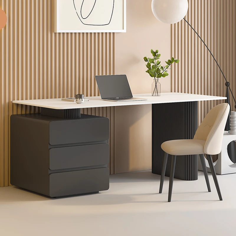 iz-Italian Luxury Rock Board Cream Style Modern Computer Desk Simple Design Popular for Home Students Small Apartments-