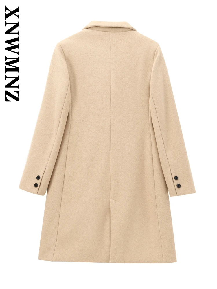 XNWMNZ 2024 Winter Female Classic Long Sleeve Overcoat Jacket Vintage Autumn Lady Beige Coat Loose Fit Thick Notched Collar Top