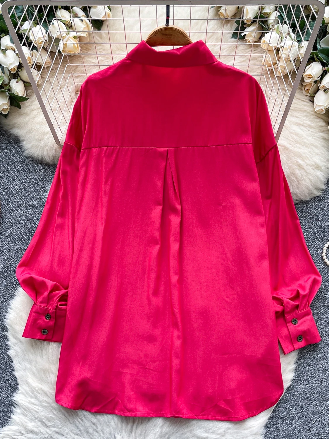 

Retro Sle Long Sve Satin Feel irt Women's Loose Casual Versatile Autumn Faionable Top Breathable Polyester...