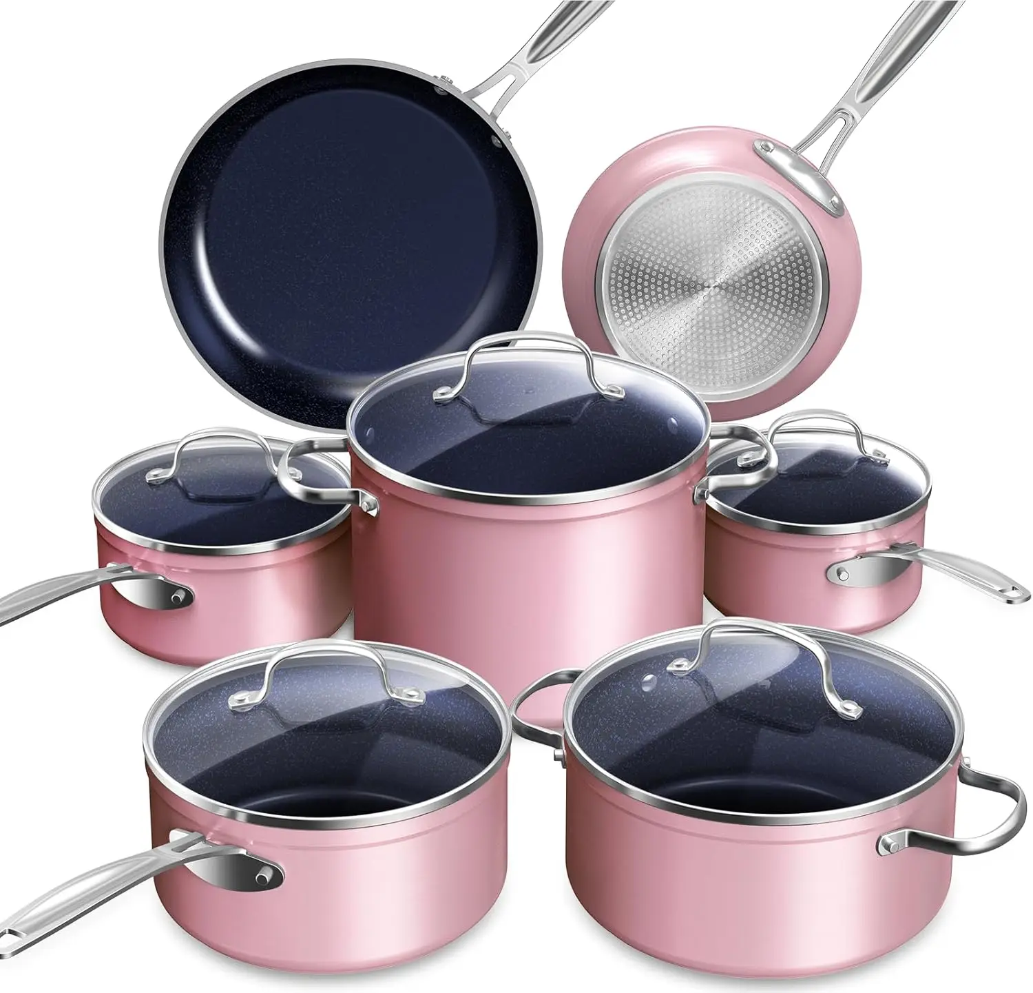 Healthy Duralon Blue Ceramic Nonstick Cookware Set, Diamond Infused Scratch-Resistant, Pfas Free, Dishwasher & Oven