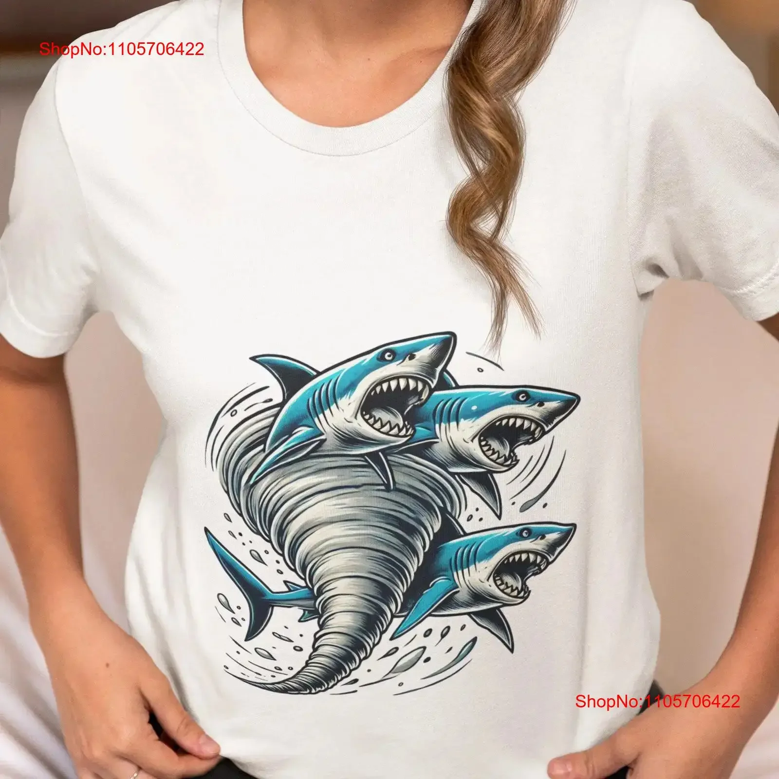 Shark Tornado T Shirt Swirling Sharks Art Novelty Unique Sharknado Design Ocean Lovers Top Cool Idea vintage Washed