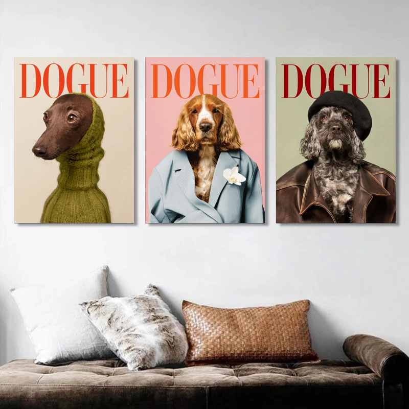 Modern Decorative Painting Funny Dog Canvas Print Wall Art - Humorous Fashion Typography Picture Framed for Home Office