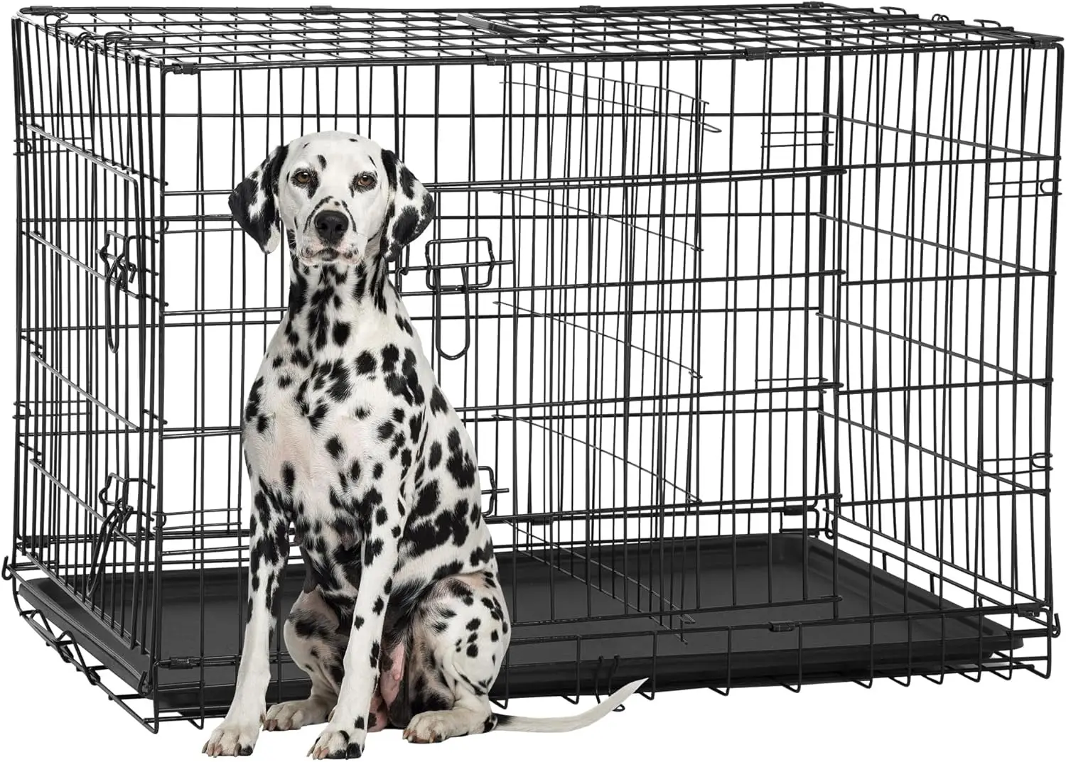 

Extra Large Dog Crate with Double Door, 48 Inch Folding Metal Wire Cage, Removable Tray & Divider Panel for Large Pets