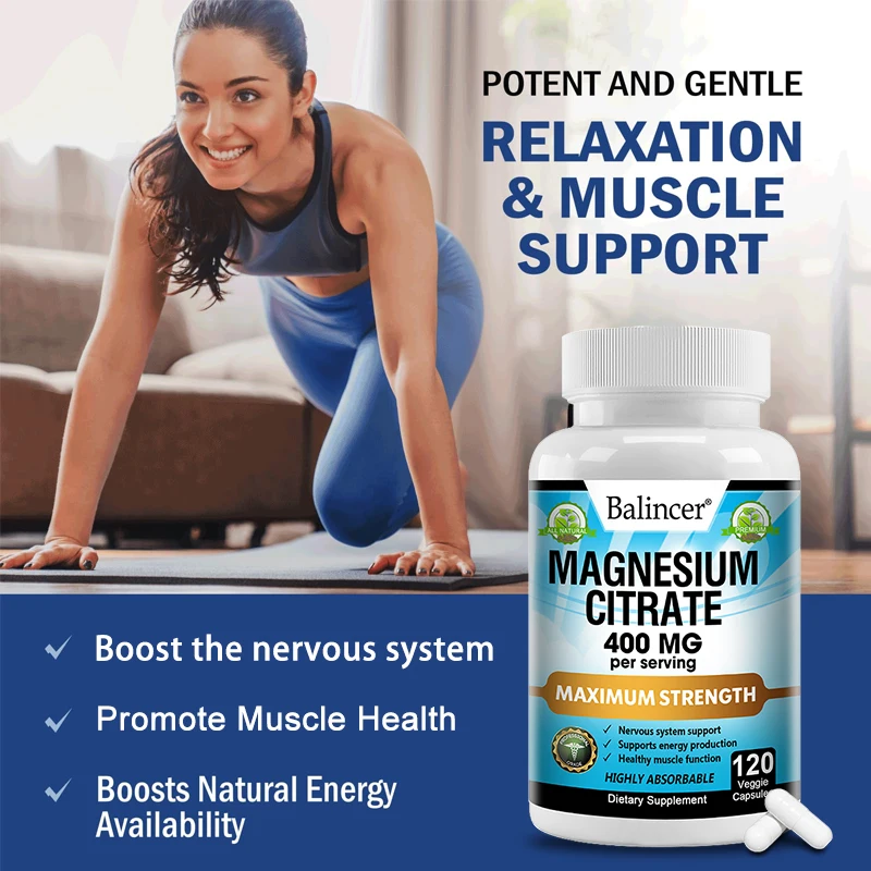 High Absorption Magnesium Citrate Capsules - Helps Relax The Body, Nourish The Nervous System, and Promote Muscle Health