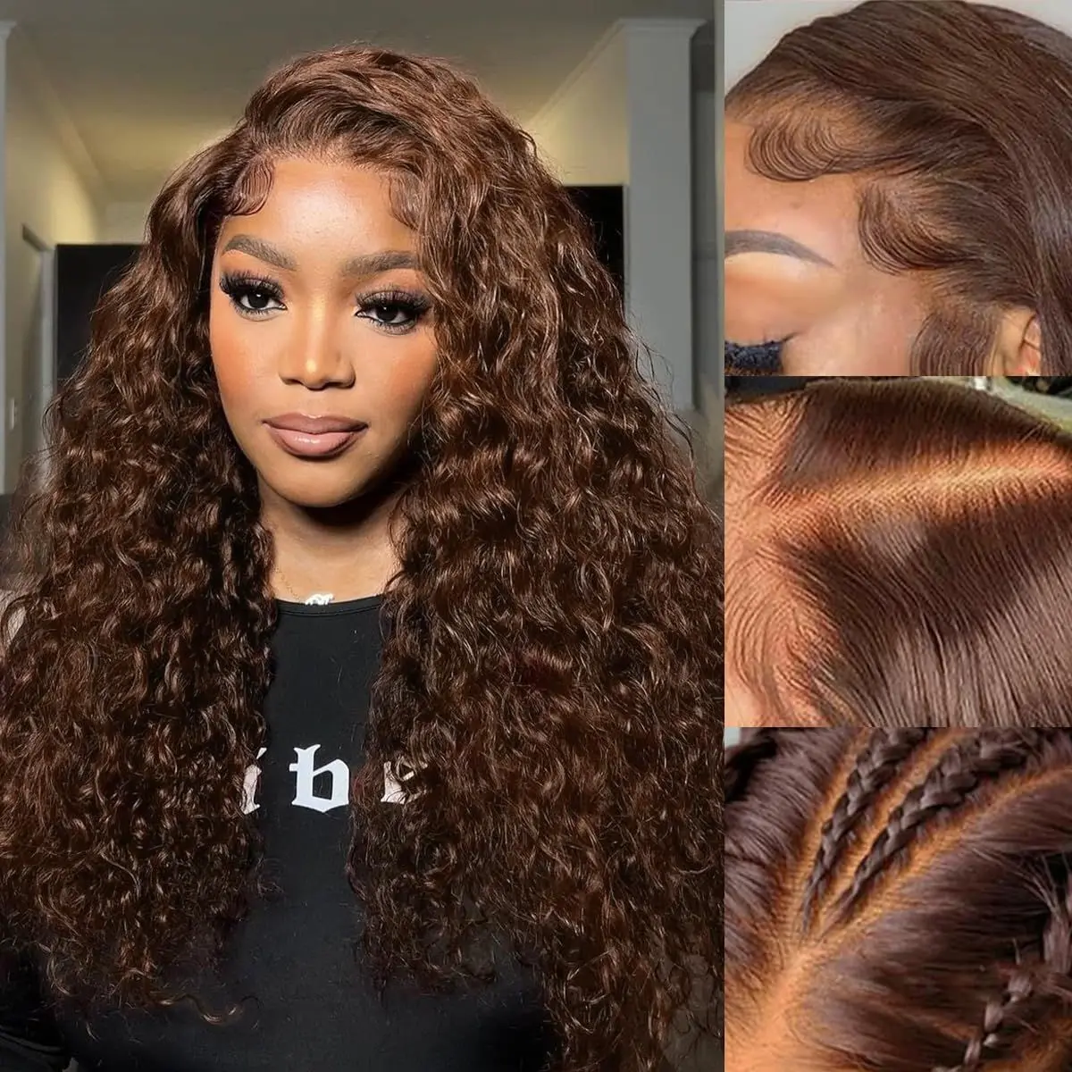200% Density 28 Inch Chocolate Brown Curly Wigs 13x6 13x4 HD Lace Front Wigs Human Hair Brown Deep Wave Lace Frontal Human Hair Wigs