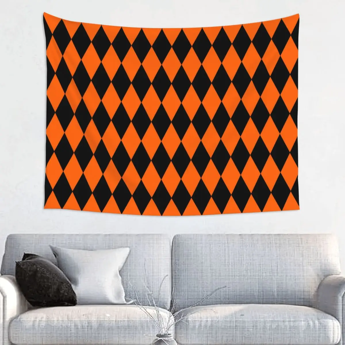 Orange Black Harlequin Diamond Halloween Tapestry Wall Hanging Hippie Tapestries Bohemian Wall Blanket Wall Decor Yoga Mat