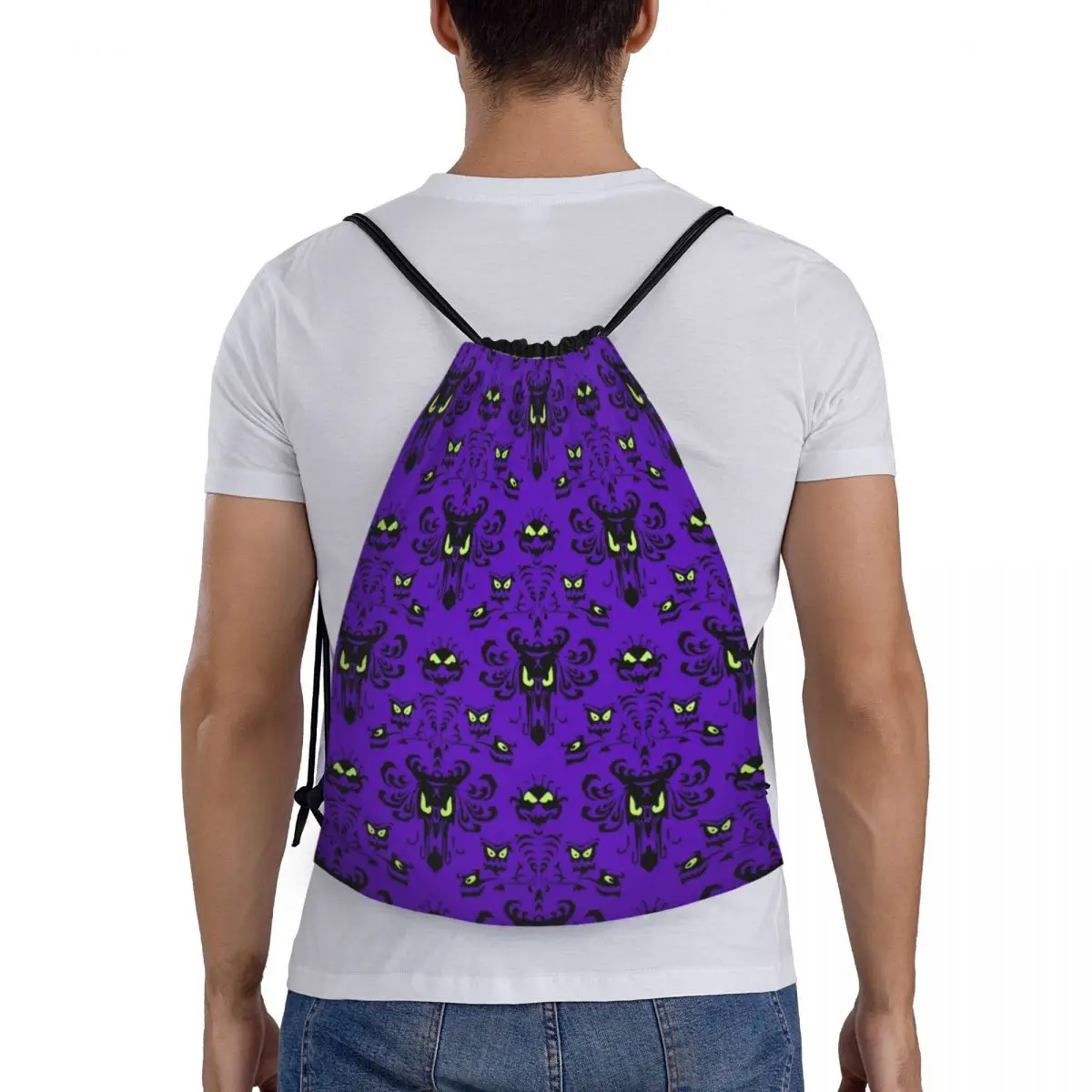 Mochila con cordón personalizada para hombre y mujer, bolso ligero con diseño de fantasmas, perfecto para Halloween, gimnasio y Deportes