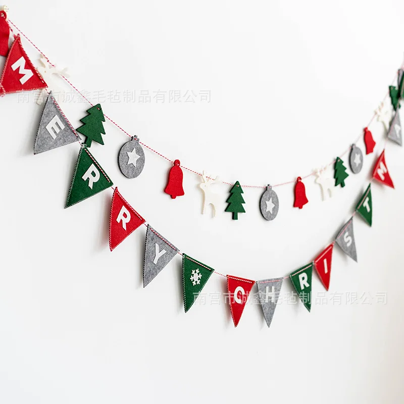 Christmas Banner Garland Wool Felt Triangle Merry Christmas Decor for Home Navidad 2025 Christmas Ornaments Xmas Decor New Year