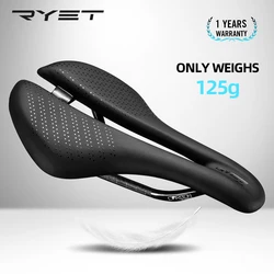 RYET Ultralight Carbon Bicycle Saddle MTB Bike Racing PU Seating Parts 125g Black Road Mountain Seat Cushion Cycling Accessories