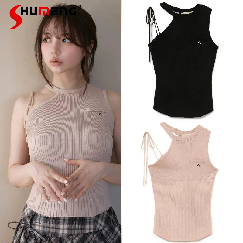 

2025 New Summer Japan Style Slim-Fit Neck Knit Camis Women's Sweet Knitted Sling Vest Tops Women Sexy Sleeveless Vest Crop Top