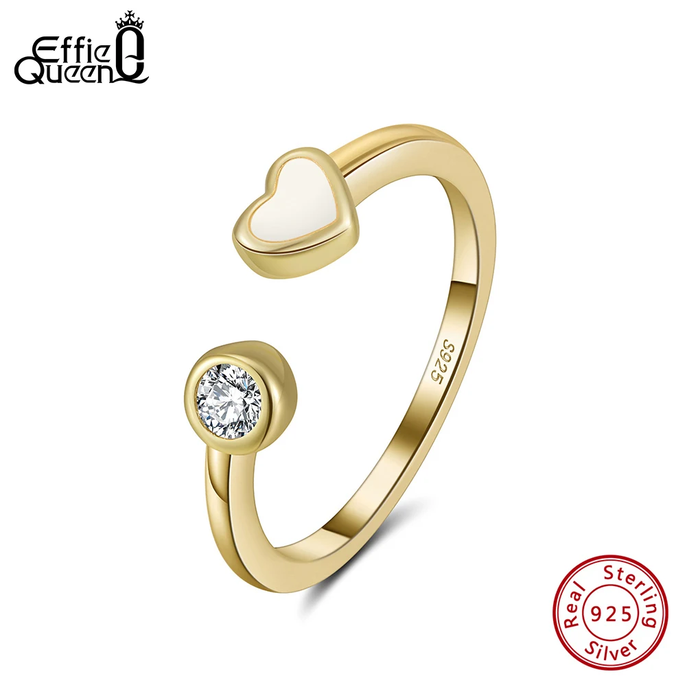 

Кольцо Effie Queen из чистого серебра 925 пробы с позолотой 14 карат в форме сердца, романтическое ювелирное украшение, кольцо на палец для женщин, подарок на свадьбу, вечеринку, банкет, модель SR339