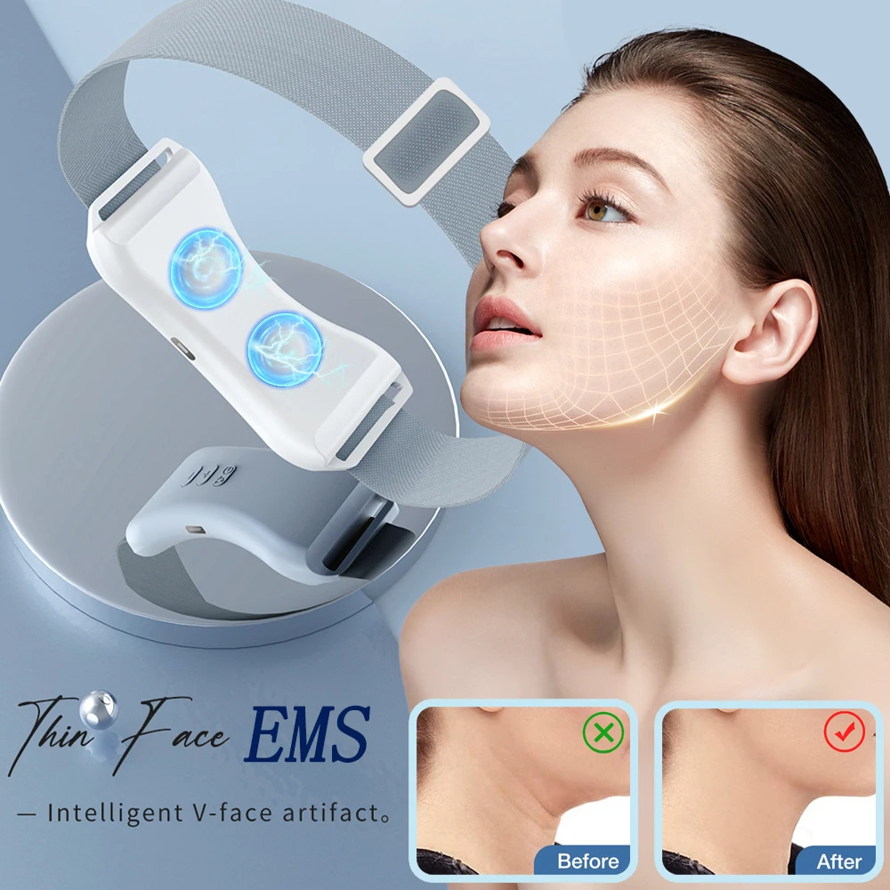 Dispositivo de belleza EMS para estiramiento facial, Lifting facial eléctrico inteligente, cinturón de estiramiento facial, masajeador de doble barbilla, moldeador facial