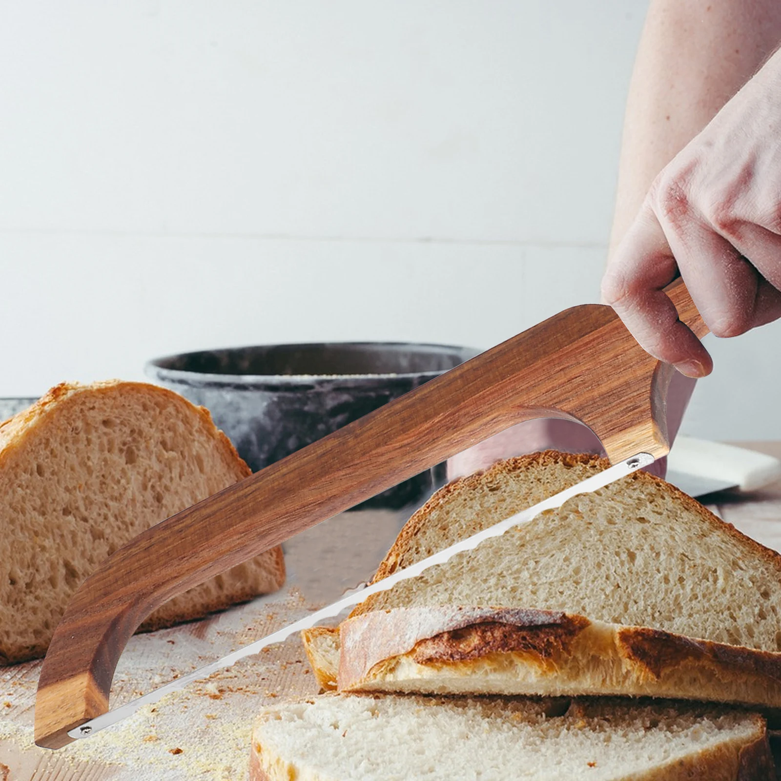 

Wooden Handle Knife Wooden Handle Bread Lame Light Brown Serrated Blade Baguette Cake Toast Homemade Slicer Tool Kitchen