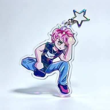 Kawaii Chibi acrylic keychain set, Joker and Devil Boy cartoon bag symbol, Rainbow Star lobster keychain