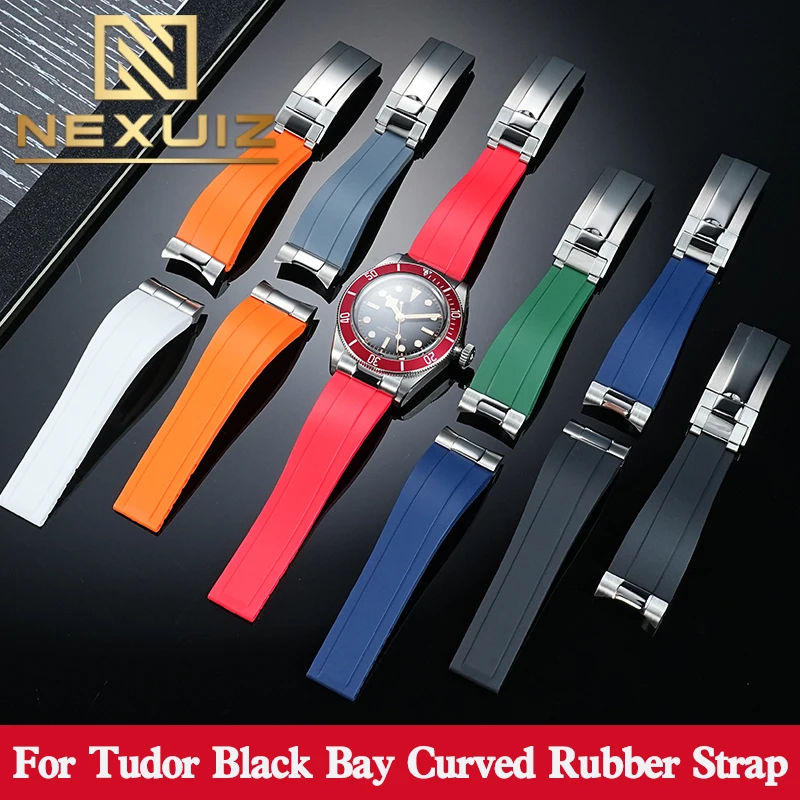 

Изогнутый резиновый ремешок для часов 20 мм 21 мм 22 мм для Tudor Biwan M79030 M79230/79220 M7939G1, специальный изогнутый резиновый ремешок для часов, черный, синий