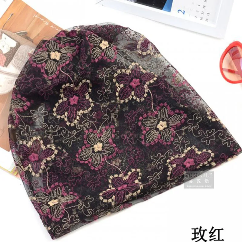 Fashion Summer Thin Women Hat Floral Casual Adult Ladies Caps Cheap Beauty Bonnet Polyester Female Beanies Skulliess