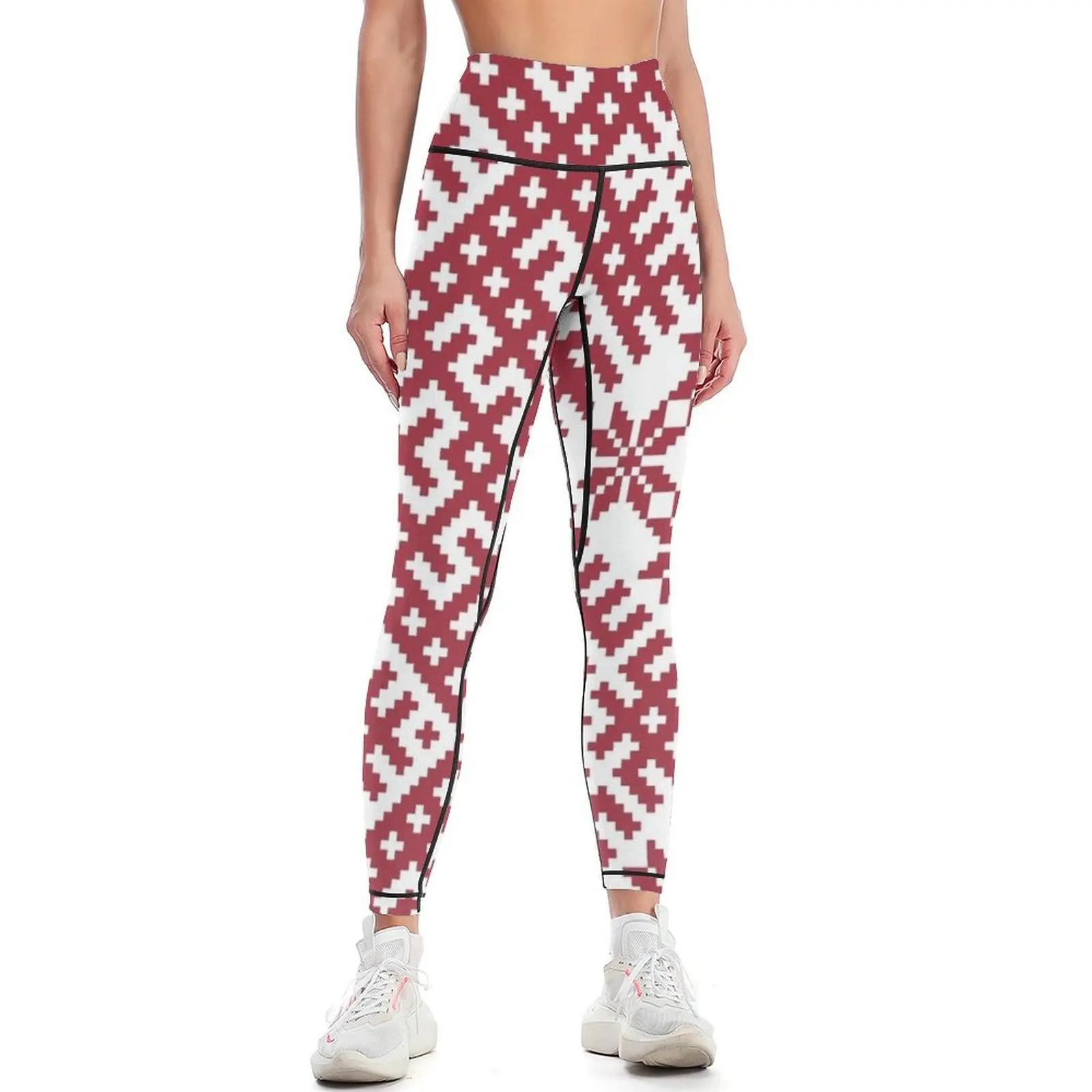 Red Latvian Lielvarde Belt motif Leggings for girls Fitness woman Womens Leggings