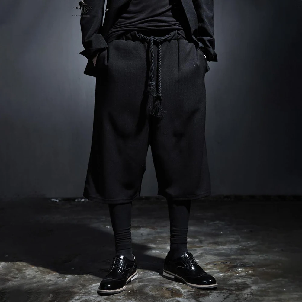 XS-5XL Summer New Men's Solid Color Capri Pants American Retro Fashion Trendy High Street Loose Casual Niche Men's Bottoms