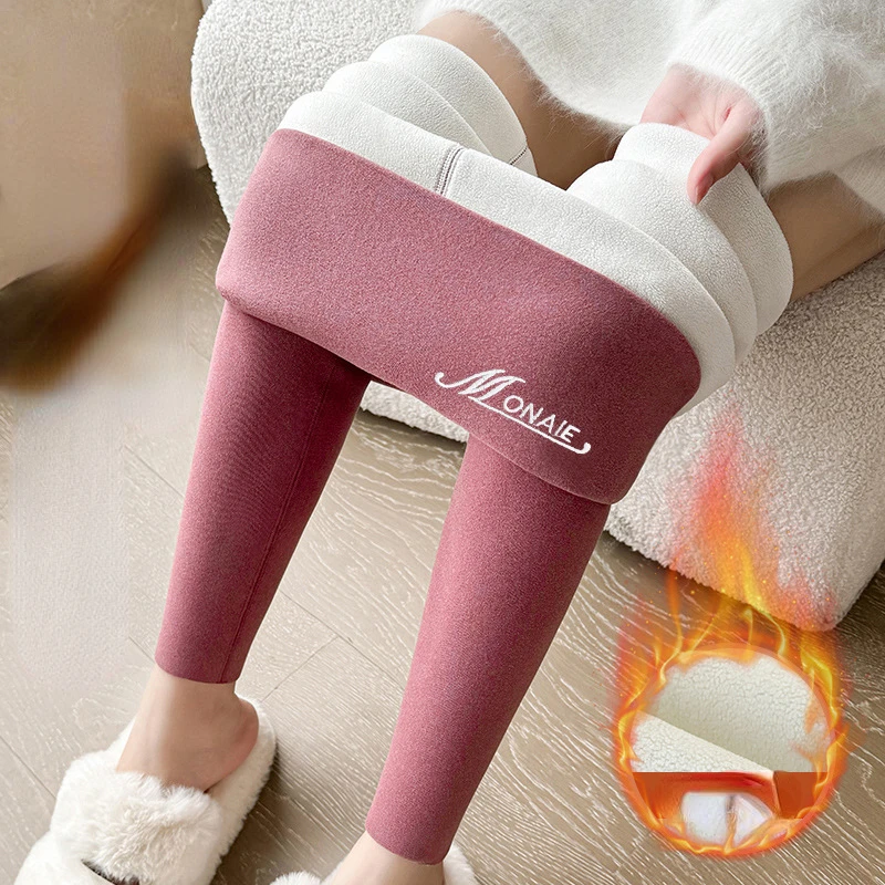 Leggings de caxemira de inverno feminino sólido quente leggings cintura alta magro calças elásticas tamanho grande adicionando veludo e espessamento calças