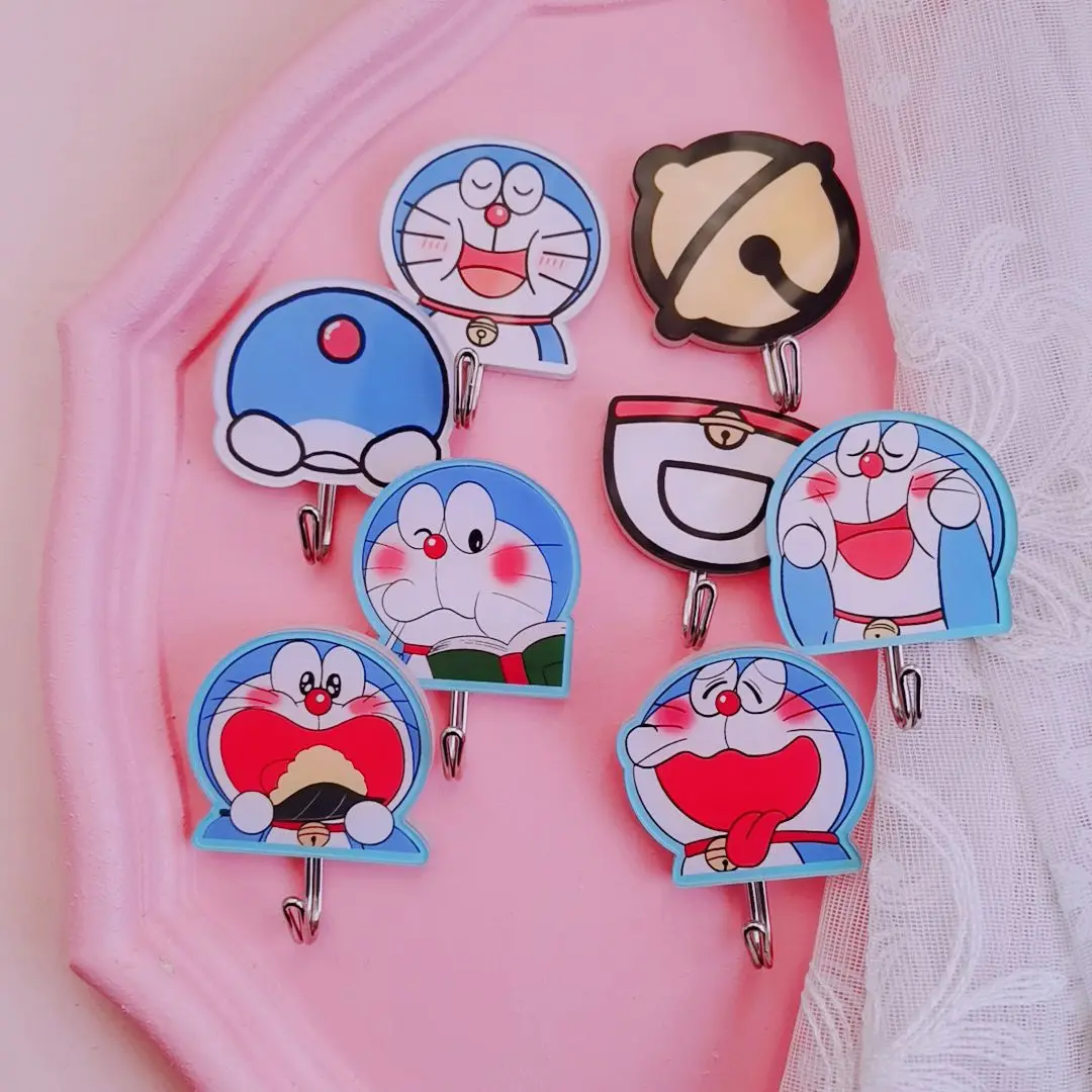 4Pcs/set Doraemon Self Adhesive Hooks Door Wall Mounted Hanger Hook Suction Heavy Load Rack Kitchen Bathroom Organizer Holder