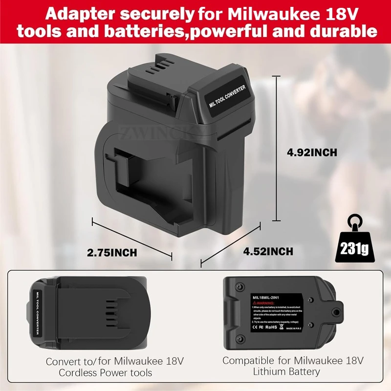 2 in 1 Battery Adapter for 2Packs for Milwaukee 18V Batteries Work for Milwaukee 18V Power Tool at The Same time Higher Power