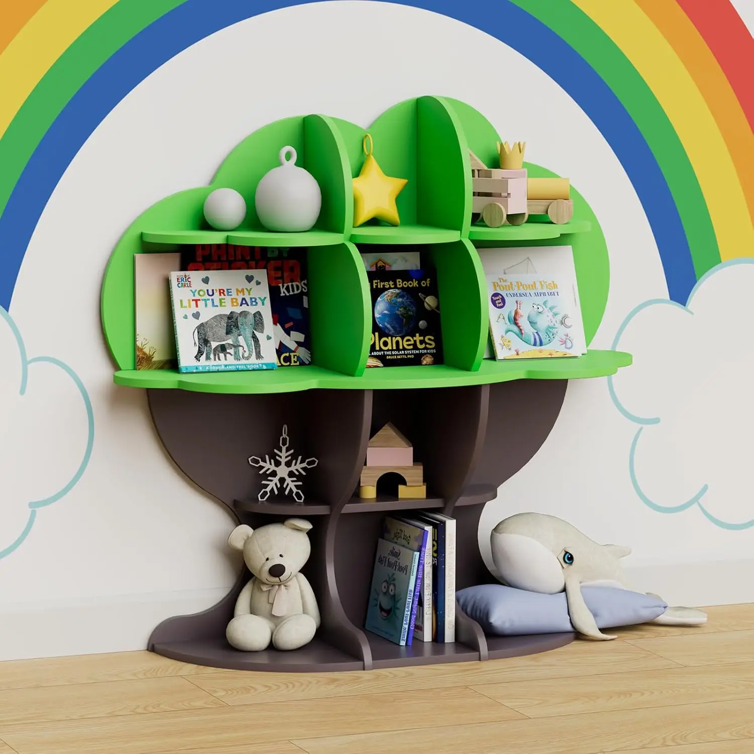 Tree Kids Bookshelf Toddler Bookcase Baby Book Rack Children Toy Storage Organizer Forest Wood Display Shelf for Nursery