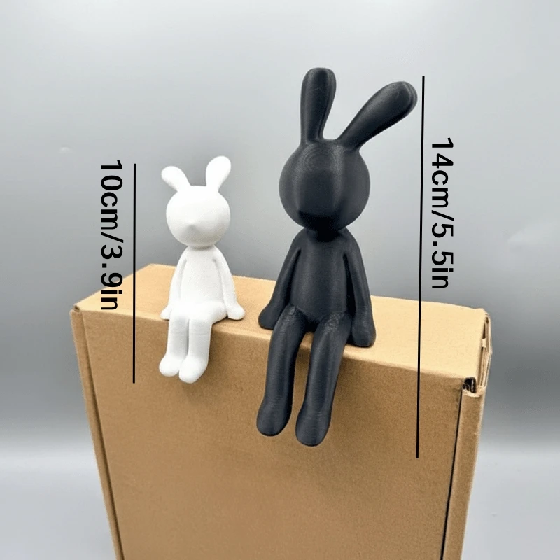 2pcs/Set: A Pair of Decorative Seated Rabbit Figurines in a Modern Black-and-White Design; Creative, Cute, and Soothing Animal