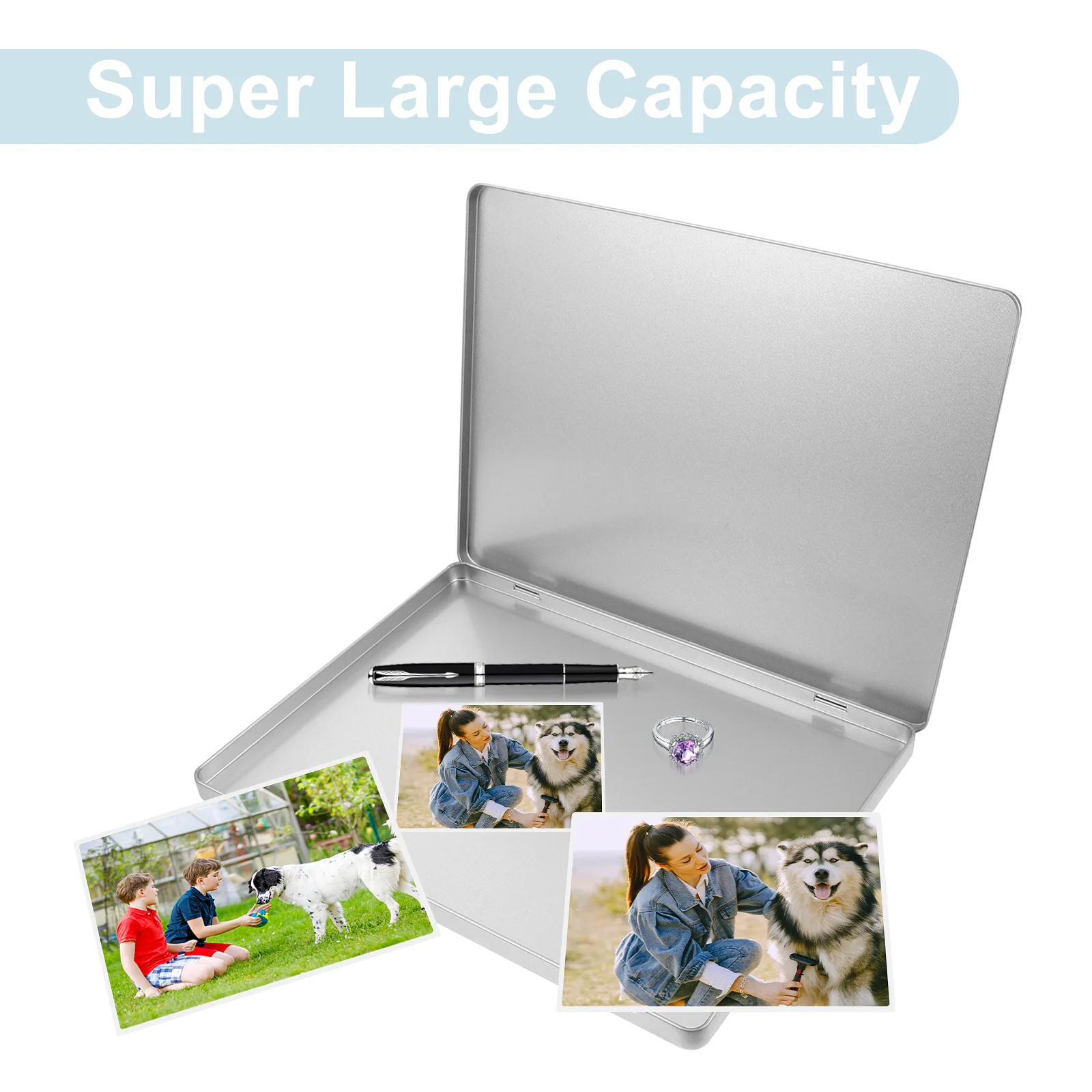 กล่องเก็บเอกสารเหล็กขนาดใหญ่ กล่องจัดระเบียบเอกสารแบบมีฝาปิด พกพาสะดวก สำหรับใส่เอกสาร A4 รูปถ่าย ใบเสร็จ ของใช้สำนักงาน